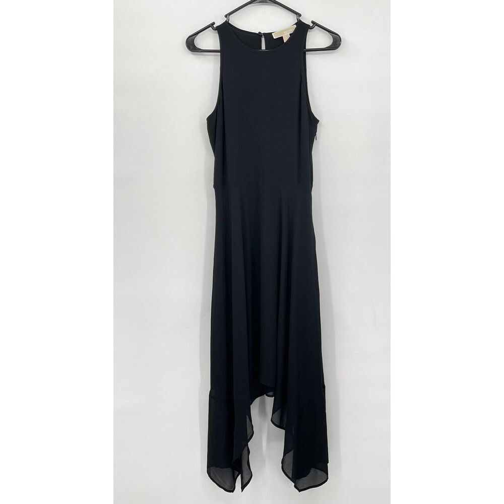 Michael Michael Kors 2 Handkerchief Hem Dress‎ Womens Black Sleeveless Midi LBD
